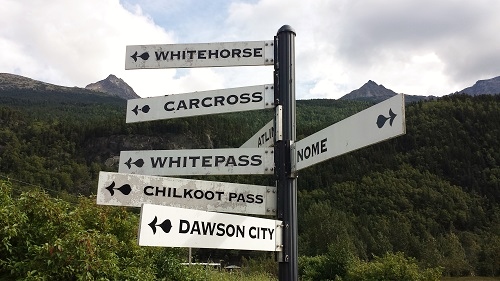 Yukon travel signage in Skagway, Alaska