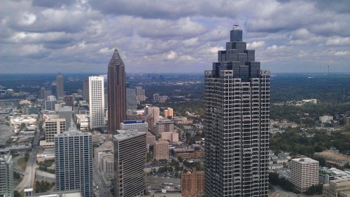 Atlanta skyline from up-top The Sun Dial restaurant