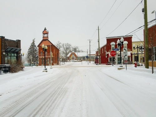 Downtown Brighton, Michigan, Main Street, Winter Storm Mateo